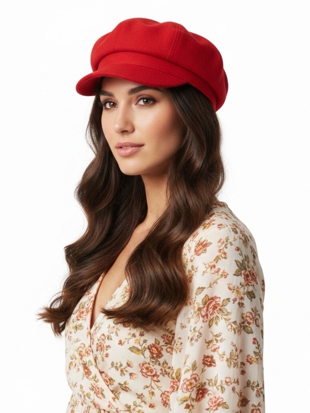Vintage Red Cabbie Newsboy Hat Floppy Top Stiff Brim Baker Boy Cap OS NWT